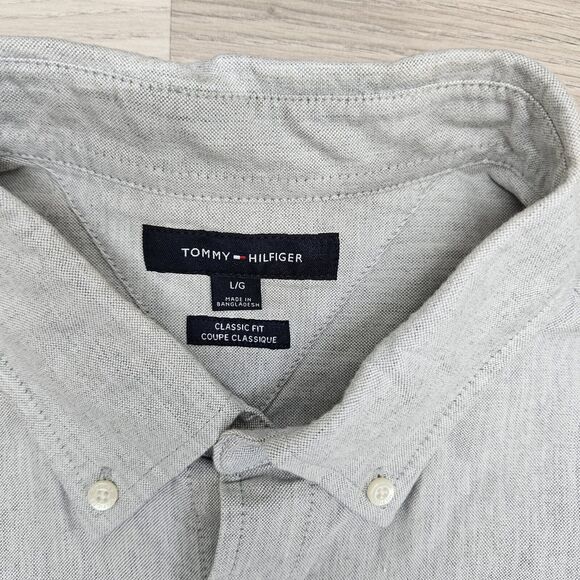 TOMMY HILFIGER Mens Gray Classic Fit Cotton Button Down Shirt Size Large - Picture 3 of 7